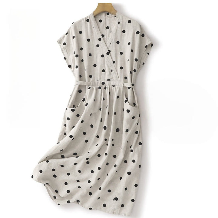 Buddha Stones Midi jurk voor dames met V-hals, vetersluiting en Zakken. - Wit - US8-10，UK/AU12-14，EU40-42 (2XL) - image 8