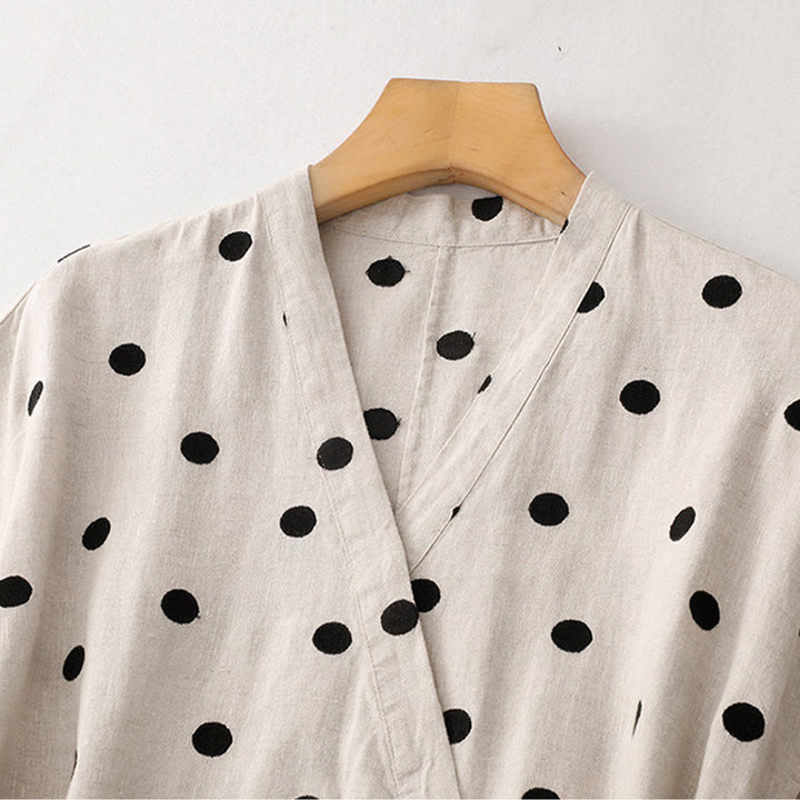 Buddha Stones Midi jurk voor dames met V-hals, vetersluiting en Zakken. - image 10