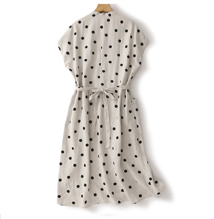 Buddha Stones Midi jurk voor dames met V-hals, vetersluiting en Zakken. - image 9