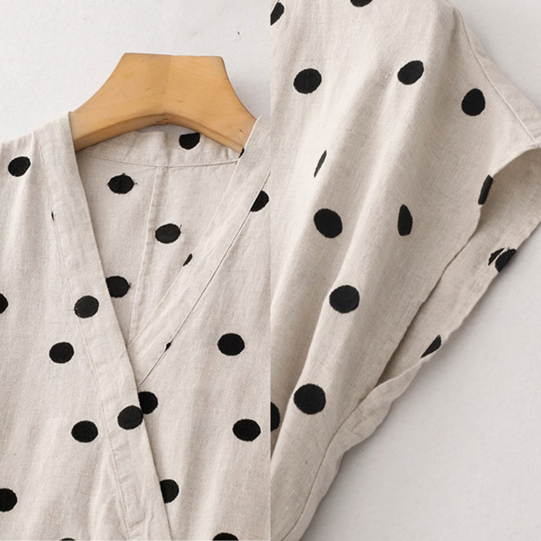 Buddha Stones Midi jurk voor dames met V-hals, vetersluiting en Zakken. - image 16