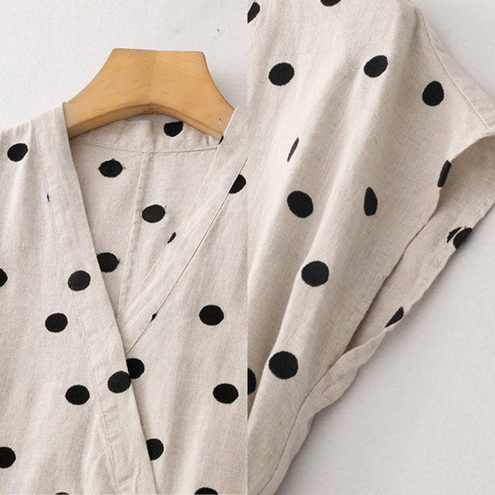 Buddha Stones Midi jurk voor dames met V-hals, vetersluiting en Zakken. - image 16