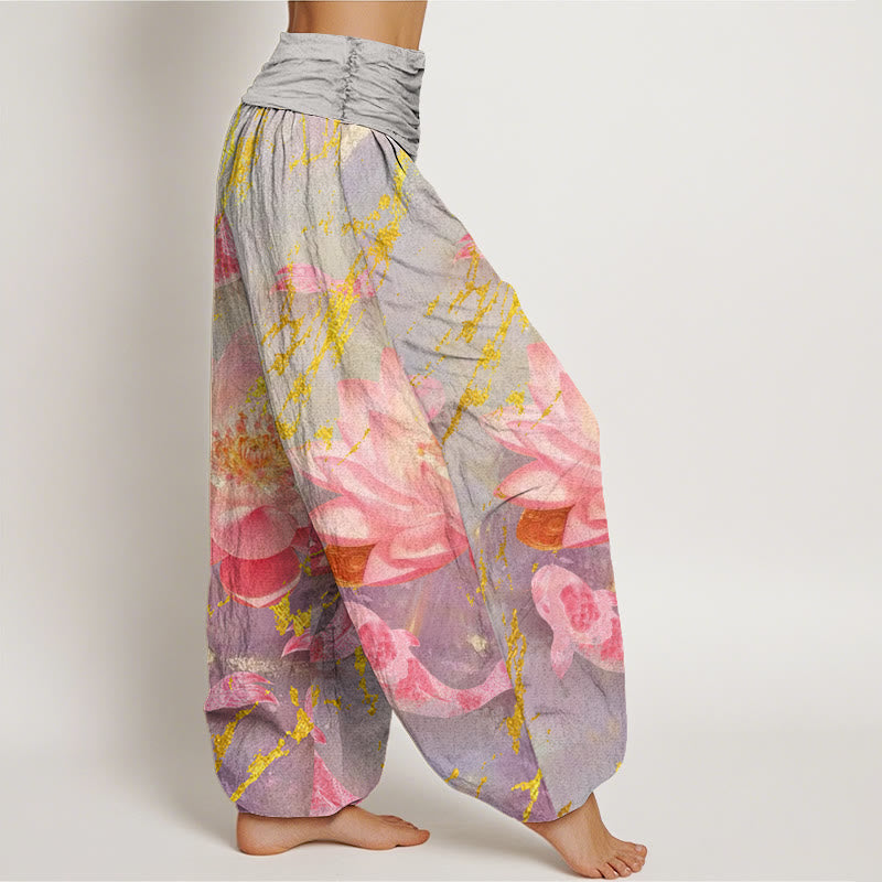 Buddha Stones Katoenen casual harembroek met lotusbloem- en koivispatroon voor dames - image 2