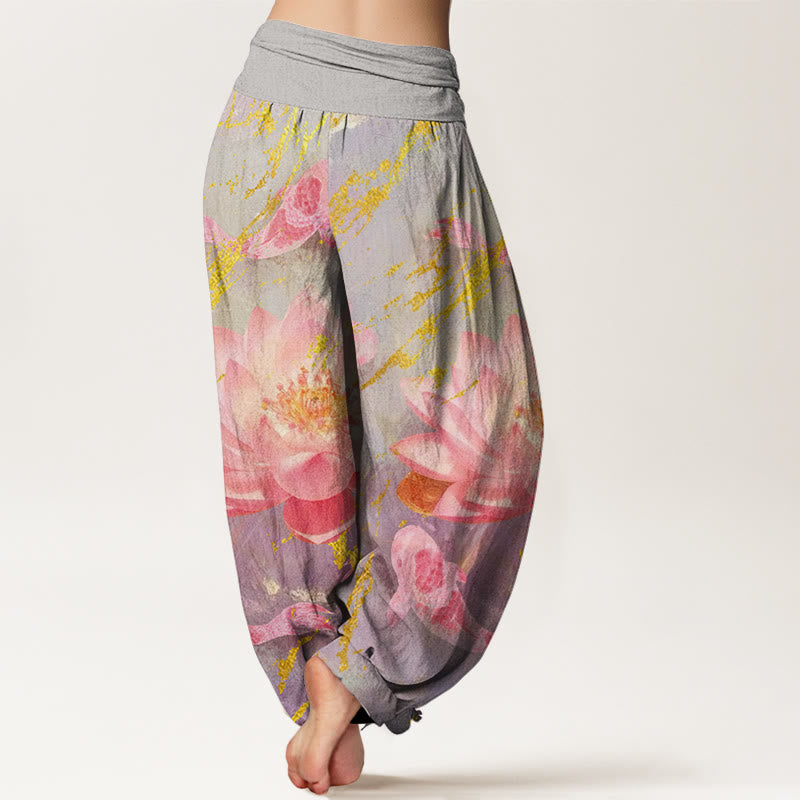 Buddha Stones Katoenen casual harembroek met lotusbloem- en koivispatroon voor dames - image 1