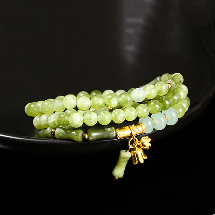 Buddha Stones Retro meerlaagse lelietje-van-de-dalen bamboe groene chalcedoon Armband - Groene chalcedoon (Polsomtrek: 14,5-15 cm) - image 0