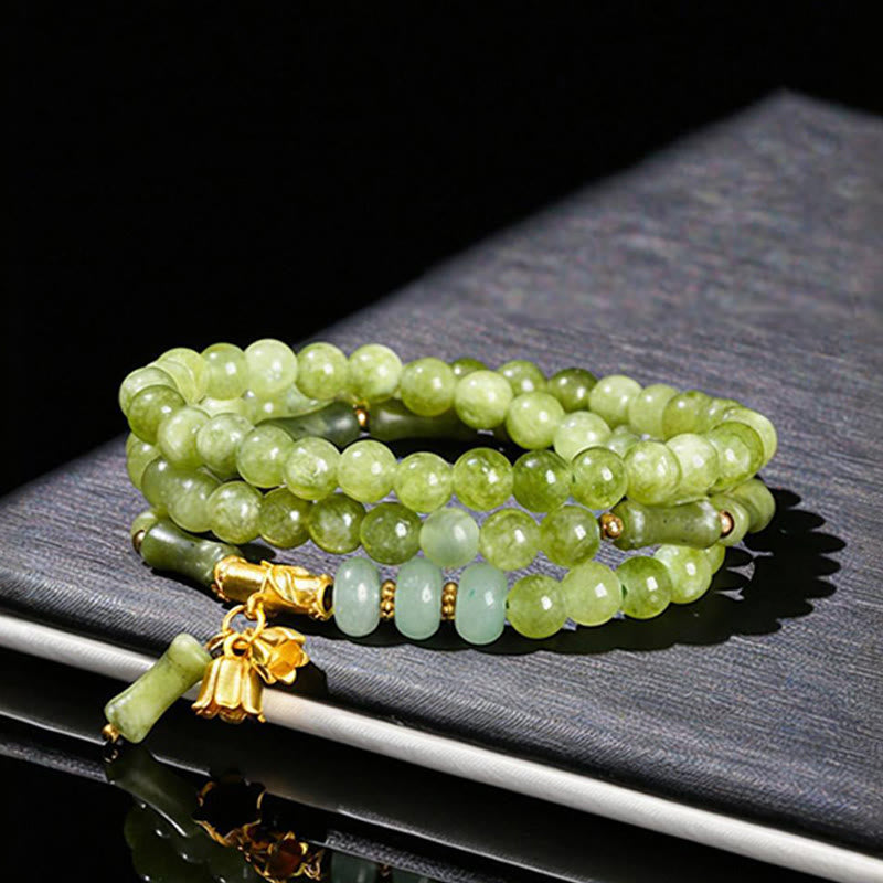 Buddha Stones Retro meerlaagse lelietje-van-de-dalen bamboe groene chalcedoon Armband - image 1