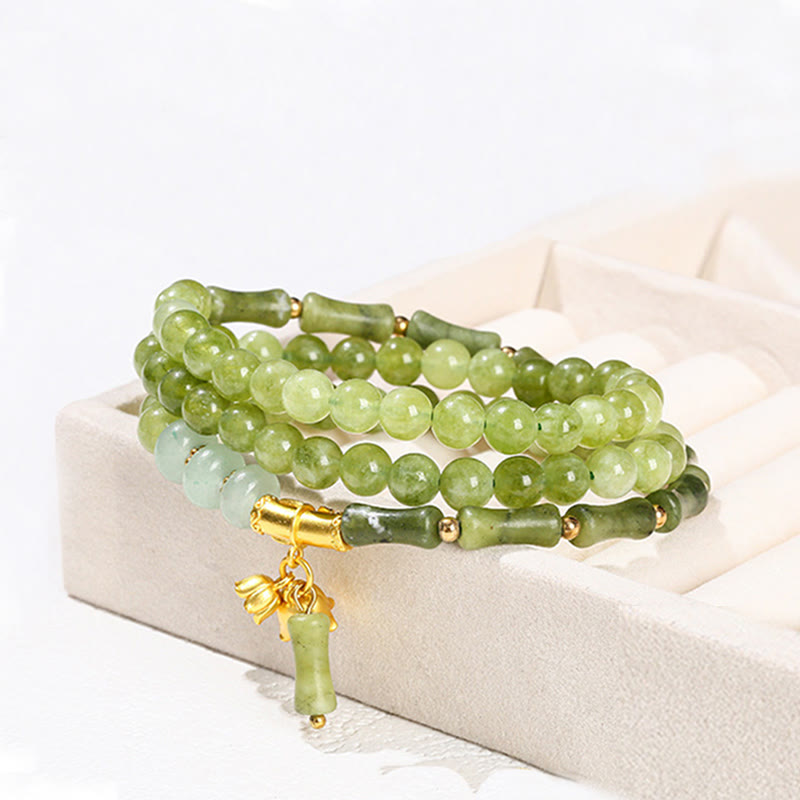 Buddha Stones Retro meerlaagse lelietje-van-de-dalen bamboe groene chalcedoon Armband - image 9
