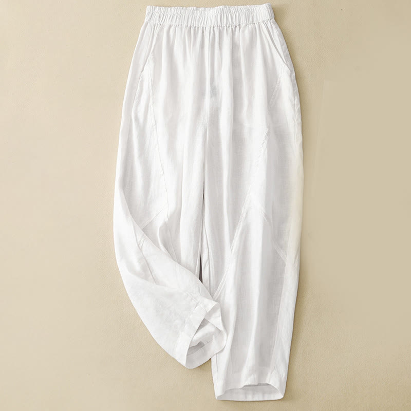 Buddha Stones Casual effen Cropped broek voor dames, harembroek met Zakken - Wit - US8-10，UK/AU12-14，EU40-42 (2XL) - image 5