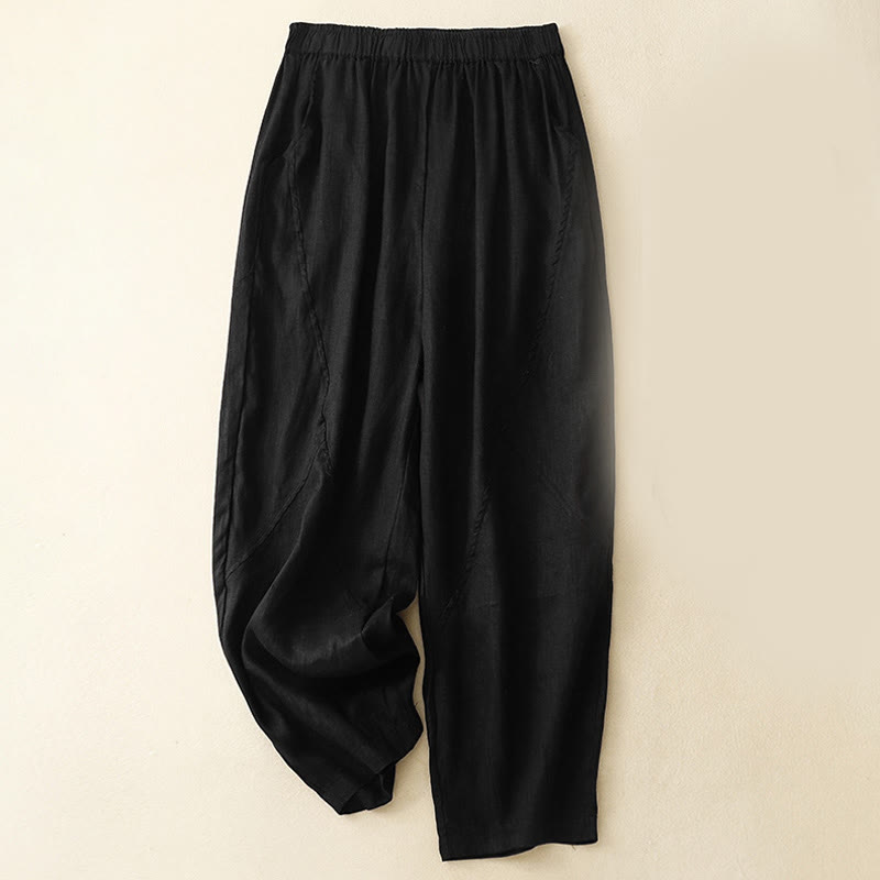 Buddha Stones Casual effen Cropped broek voor dames, harembroek met Zakken - Zwart - US8-10，UK/AU12-14，EU40-42 (2XL) - image 10