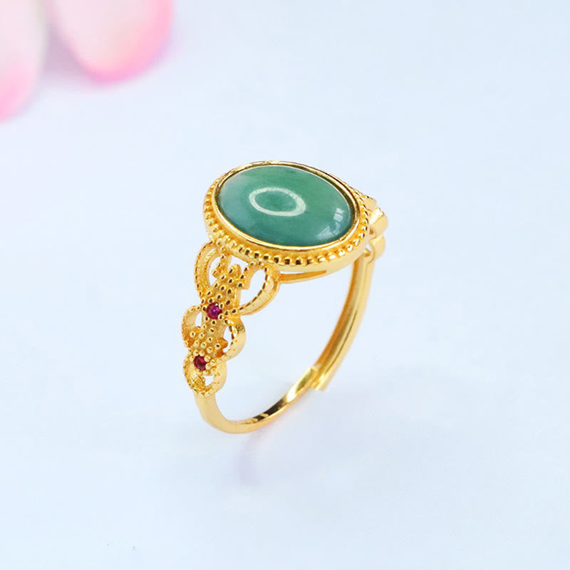 Buddha Stones Natuurlijke 925 sterling zilveren vergulde, holle jade Ring - image 4