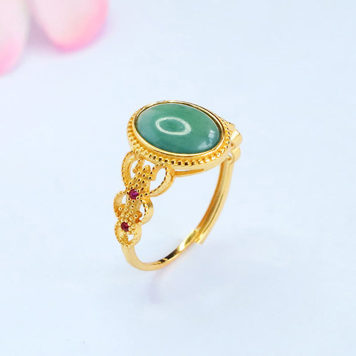 Buddha Stones Natuurlijke 925 sterling zilveren vergulde, holle jade Ring - image 4