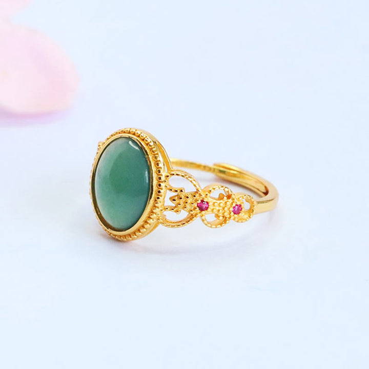Buddha Stones Natuurlijke 925 sterling zilveren vergulde, holle jade Ring - image 1