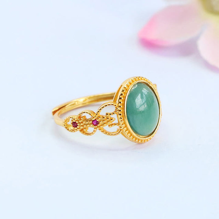 Buddha Stones Natuurlijke 925 sterling zilveren vergulde, holle jade Ring - image 3
