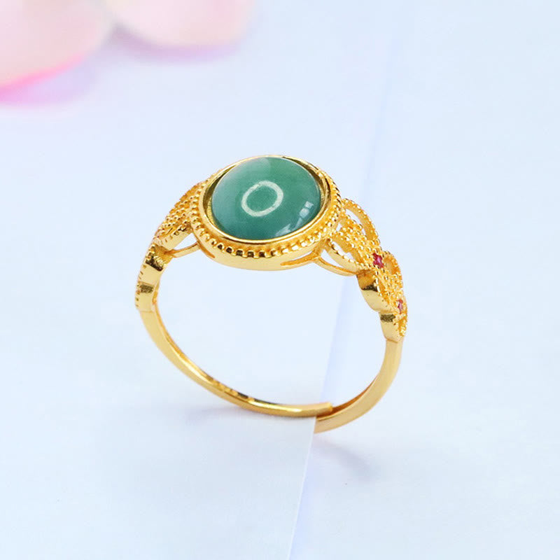 Buddha Stones Natuurlijke 925 sterling zilveren vergulde, holle jade Ring - image 2