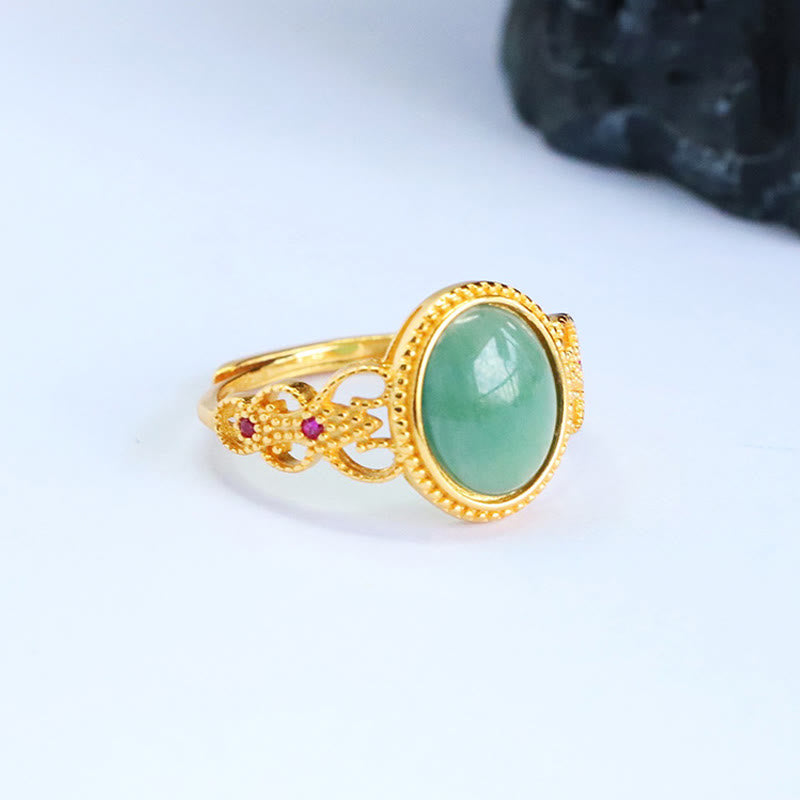 Buddha Stones Natuurlijke 925 sterling zilveren vergulde, holle jade Ring - image 7