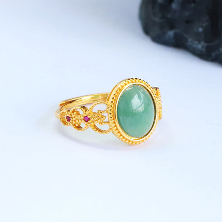 Buddha Stones Natuurlijke 925 sterling zilveren vergulde, holle jade Ring - image 7