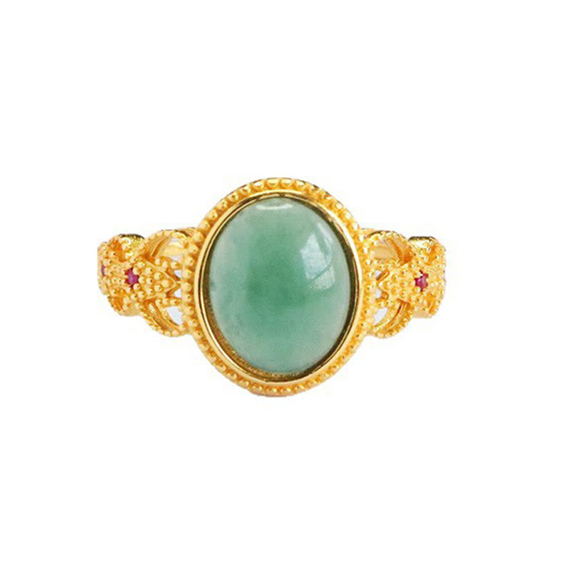Buddha Stones Natuurlijke 925 sterling zilveren vergulde, holle jade Ring - image 12