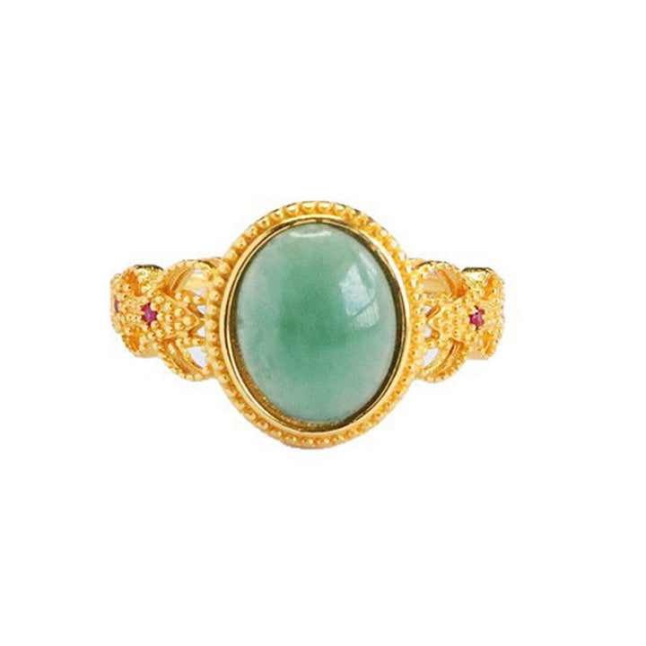 Buddha Stones Natuurlijke 925 sterling zilveren vergulde, holle jade Ring - image 12