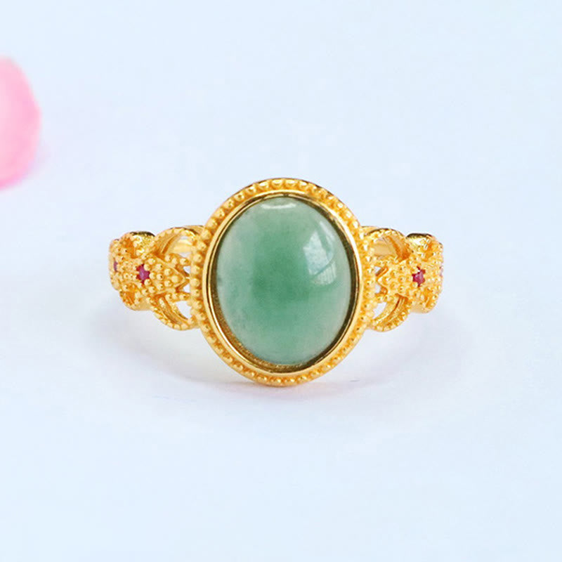 Buddha Stones Natuurlijke 925 sterling zilveren vergulde, holle jade Ring - Jade - image 0