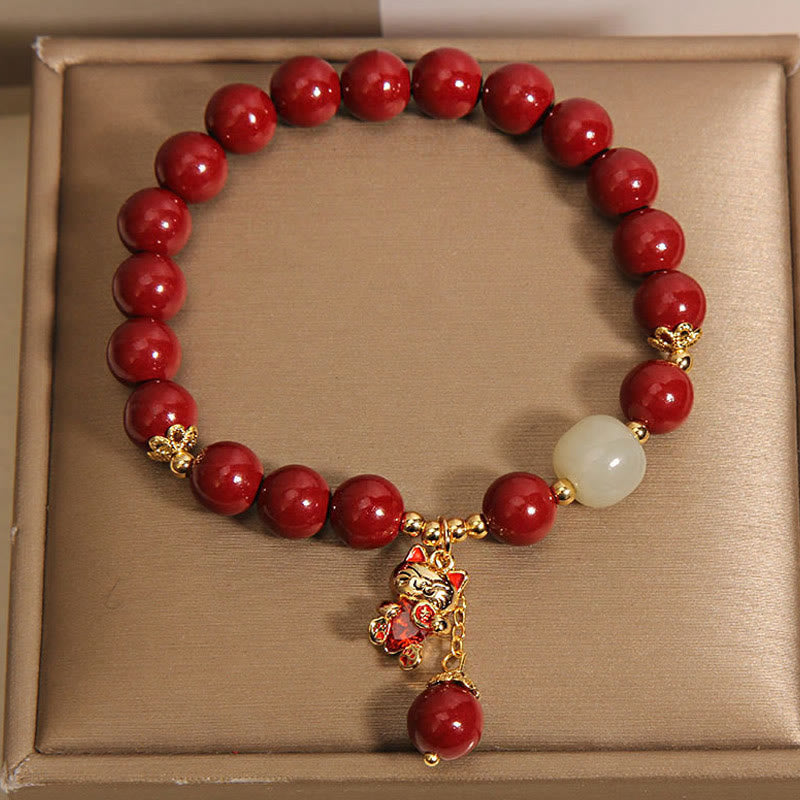 Buddha Stones Natuurlijke gelukskat hanger met cinnaber Armband - image 7