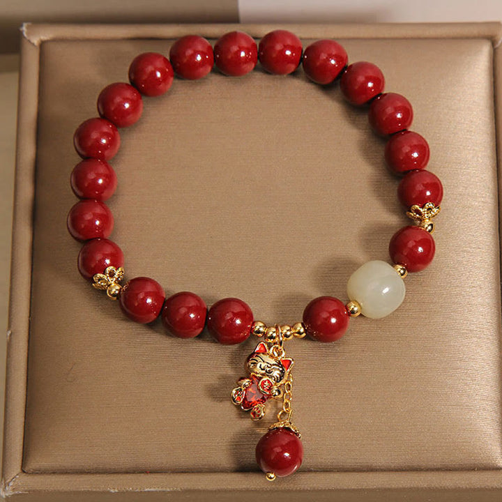 Buddha Stones Natuurlijke gelukskat hanger met cinnaber Armband - image 7
