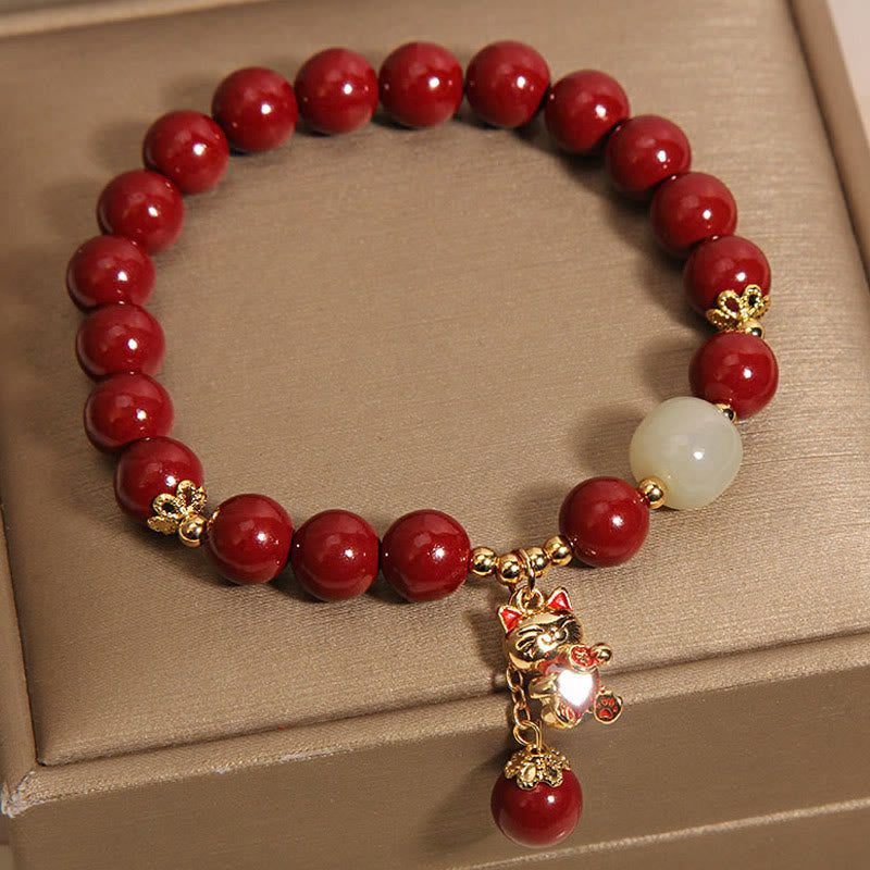 Buddha Stones Natuurlijke gelukskat hanger met cinnaber Armband - image 4