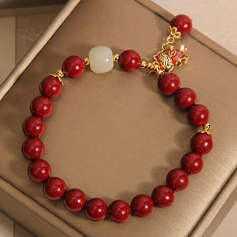 Buddha Stones Natuurlijke gelukskat hanger met cinnaber Armband - image 9