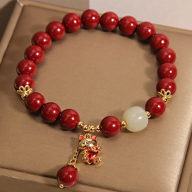 Buddha Stones Natuurlijke gelukskat hanger met cinnaber Armband - image 8