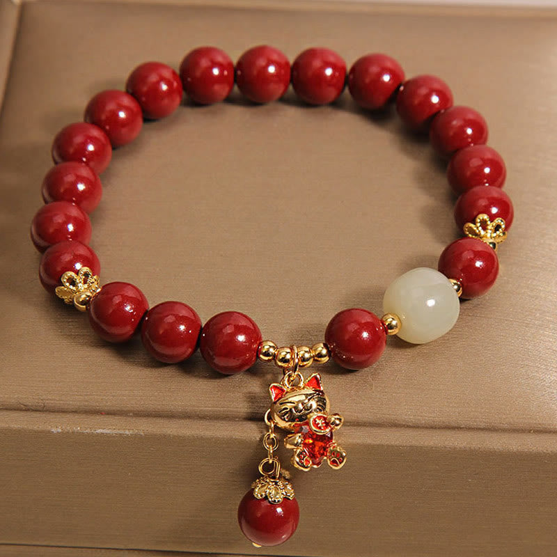Buddha Stones Natuurlijke gelukskat hanger met cinnaber Armband - image 3