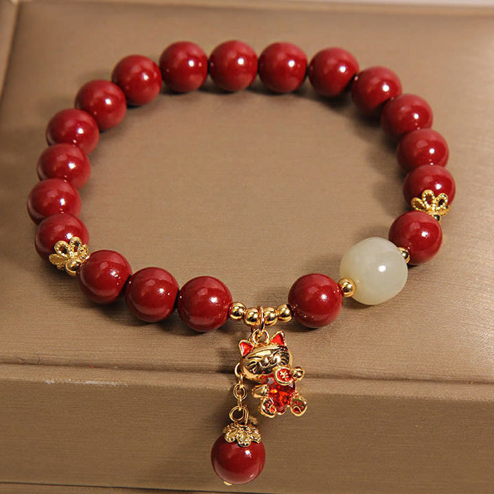 Buddha Stones Natuurlijke gelukskat hanger met cinnaber Armband - image 3