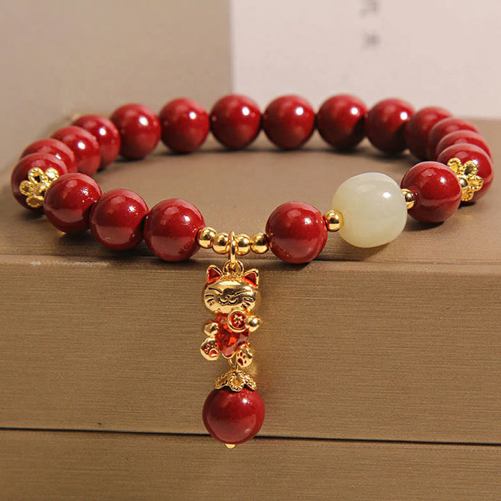 Buddha Stones Natuurlijke gelukskat hanger met cinnaber Armband - image 1