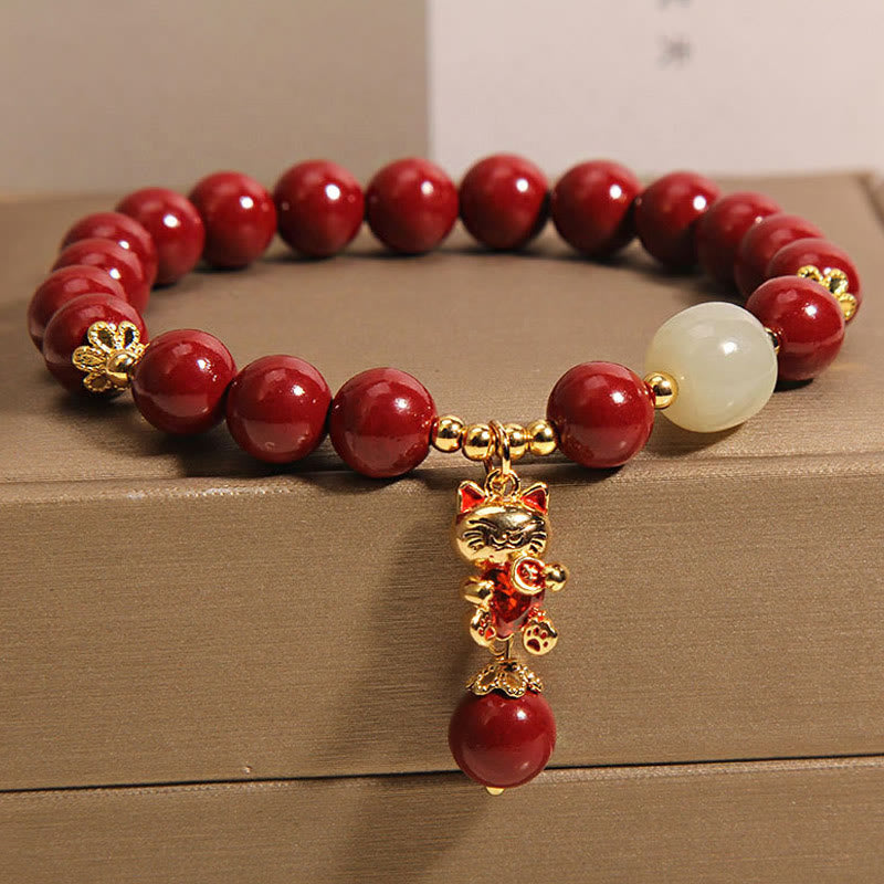 Buddha Stones Natuurlijke gelukskat hanger met cinnaber Armband - image 2