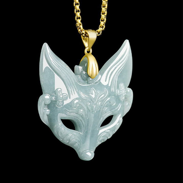 Buddha Stones Vossenmasker Jade Titanium Stalen Ketting Gelukshanger - image 5