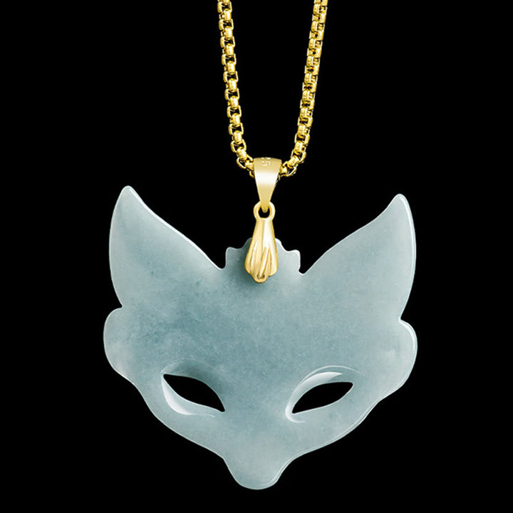 Buddha Stones Vossenmasker Jade Titanium Stalen Ketting Gelukshanger - image 1