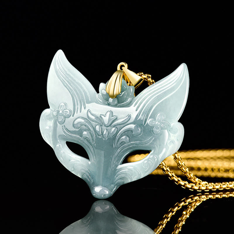 Buddha Stones Vossenmasker Jade Titanium Stalen Ketting Gelukshanger - image 3