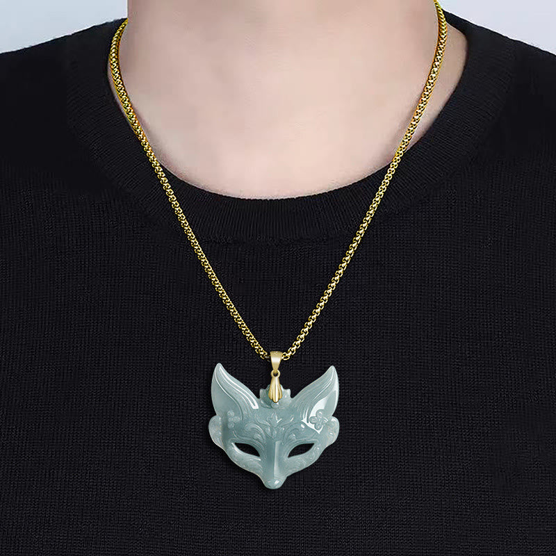 Buddha Stones Vossenmasker Jade Titanium Stalen Ketting Gelukshanger - image 9
