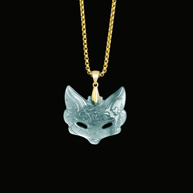 Buddha Stones Vossenmasker Jade Titanium Stalen Ketting Gelukshanger - Jade (klein) - image 8