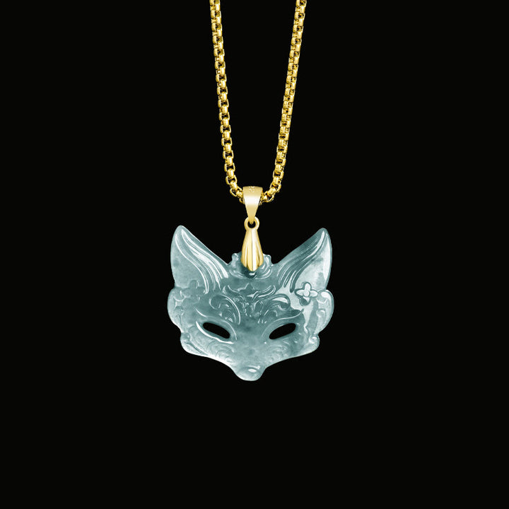 Buddha Stones Vossenmasker Jade Titanium Stalen Ketting Gelukshanger - Jade (klein) - image 8