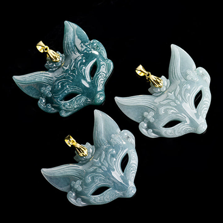 Buddha Stones Vossenmasker Jade Titanium Stalen Ketting Gelukshanger - image 10