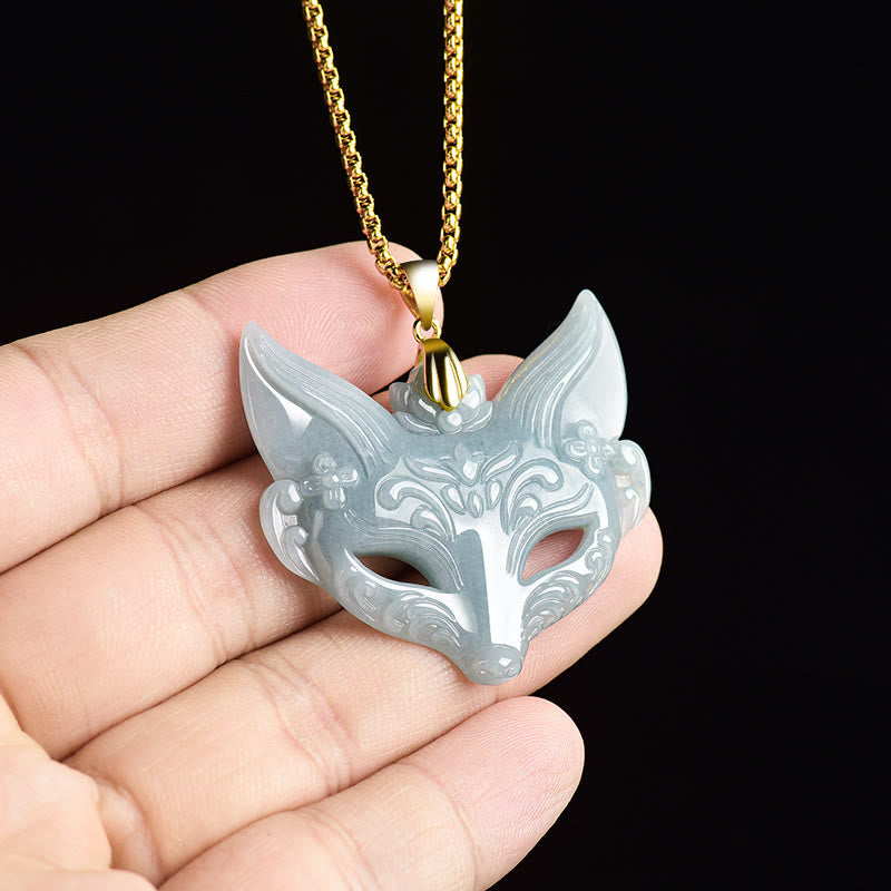 Buddha Stones Vossenmasker Jade Titanium Stalen Ketting Gelukshanger - image 4