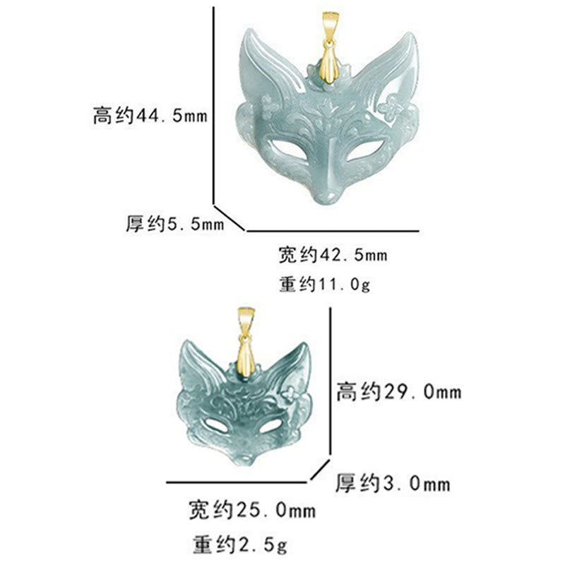 Buddha Stones Vossenmasker Jade Titanium Stalen Ketting Gelukshanger - image 11