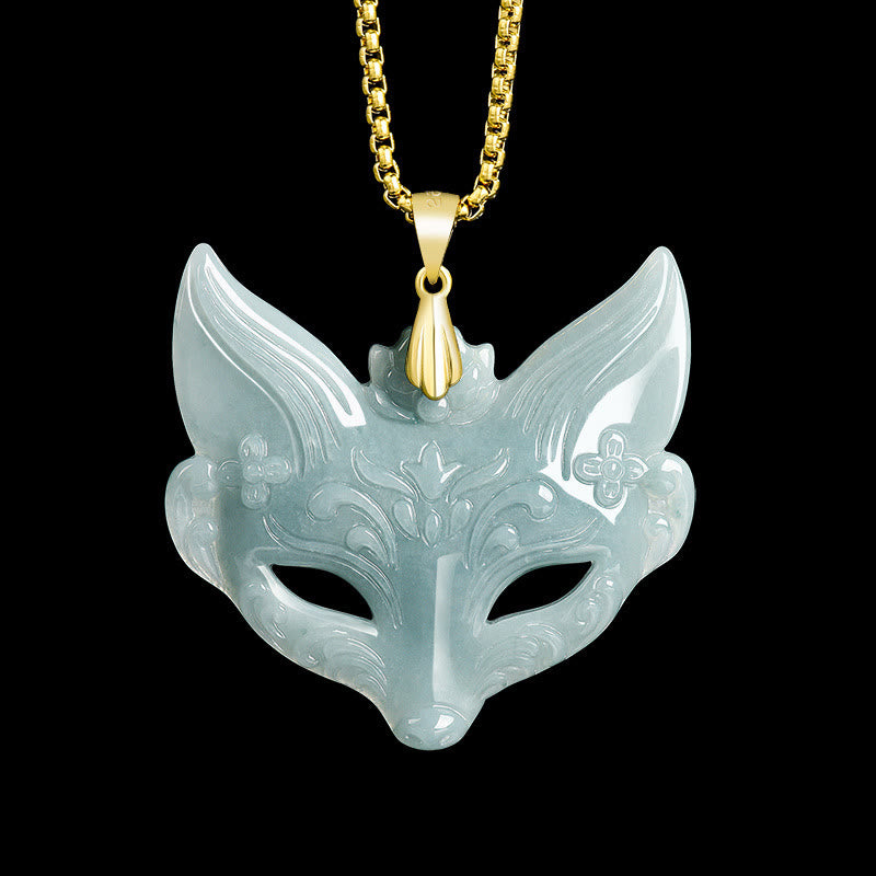Buddha Stones Vossenmasker Jade Titanium Stalen Ketting Gelukshanger - Jade (Groot) - image 0