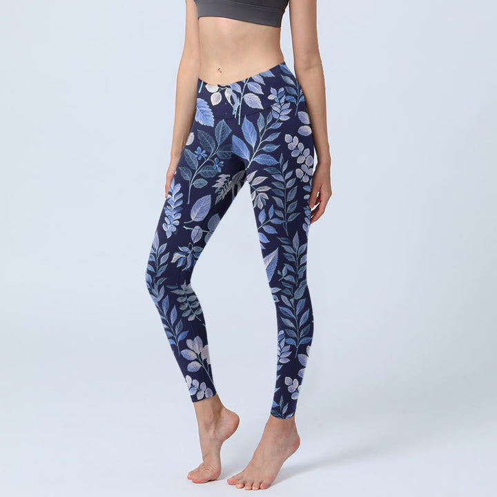 Buddha Stones Gymlegging/yogabroek voor dames met paarse bladerenprint - Donker leisteenblauw - US18, UK/AU22, EU50 (4XL) - image 0