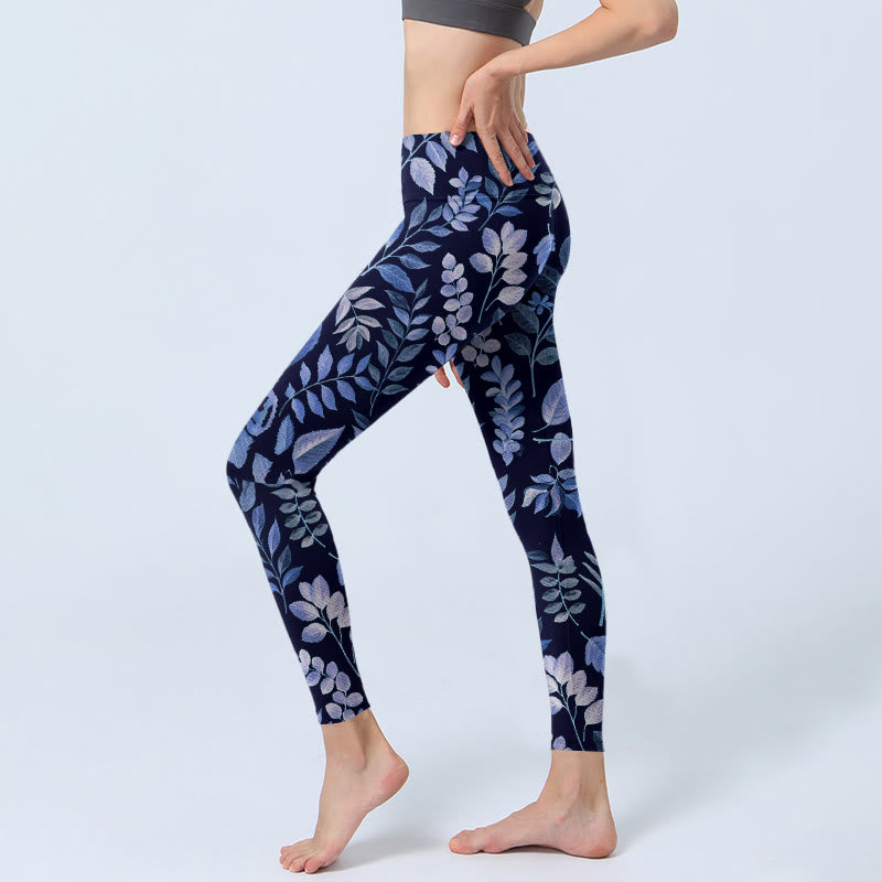 Buddha Stones Gymlegging/yogabroek voor dames met paarse bladerenprint - image 2