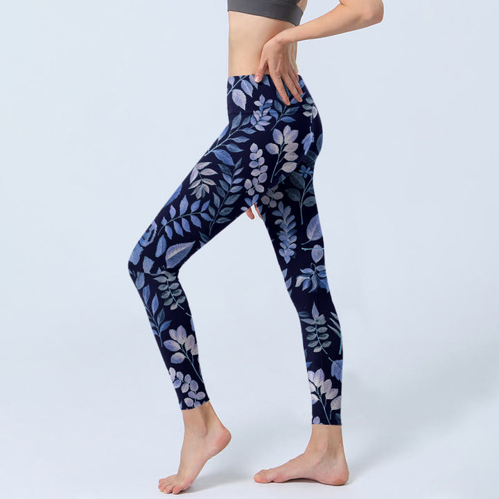 Buddha Stones Gymlegging/yogabroek voor dames met paarse bladerenprint - image 2