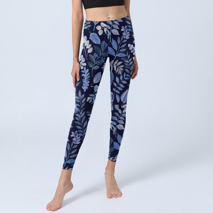 Buddha Stones Gymlegging/yogabroek voor dames met paarse bladerenprint - image 5