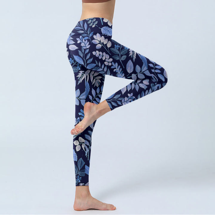 Buddha Stones Gymlegging/yogabroek voor dames met paarse bladerenprint - image 3