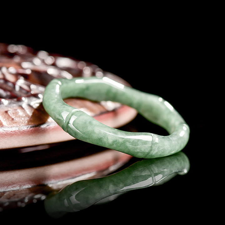 Buddha Stones Natuurlijke bamboe design jade overvloed Ring - image 2