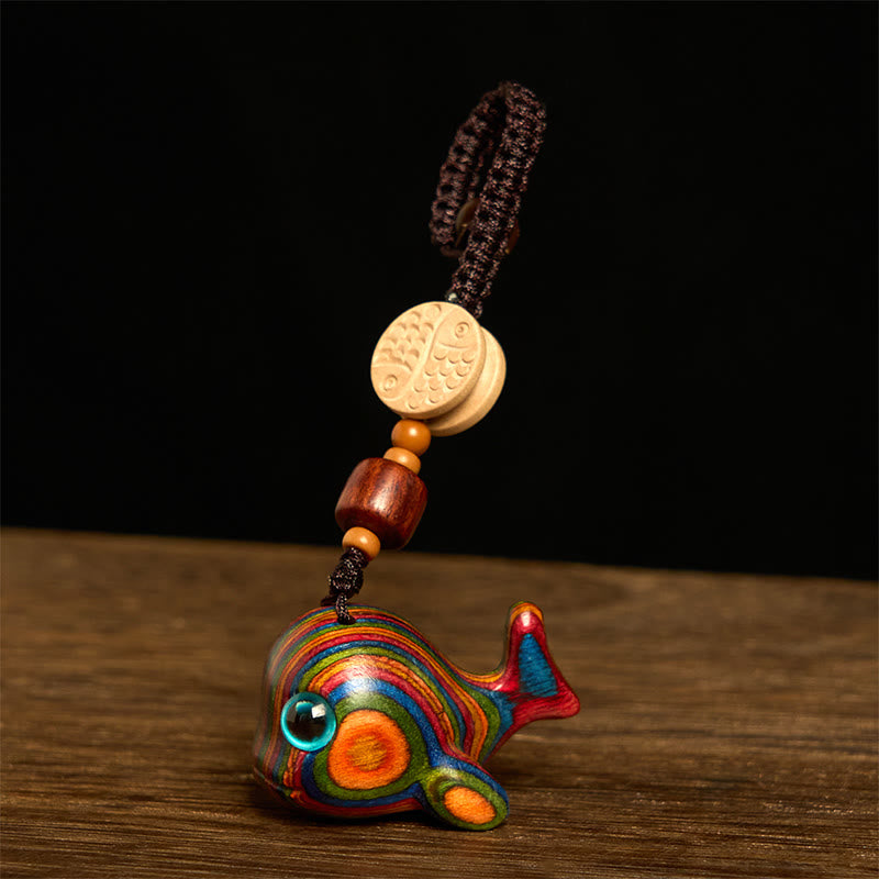 Buddha Stones Regenboog eucalyptus dolfijn gesneden positieve sleutelhanger Telefoonhanger decoratie - Sleutelhanger - image 0