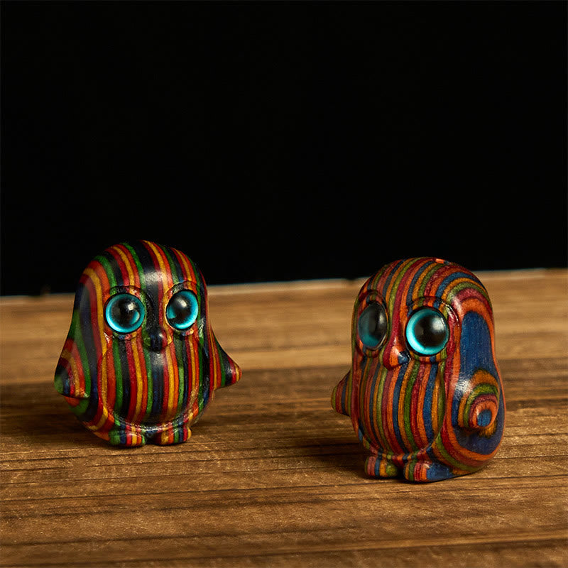 Buddha Stones 2 stuks mini regenboog eucalyptus pinguïns, gesneden creatieve decoratie - image 1