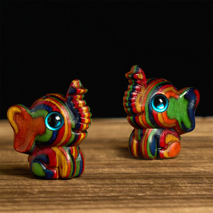 Buddha Stones 2 stuks mini regenboog eucalyptus olifantjes met gesneden krachtdecoratie - image 1